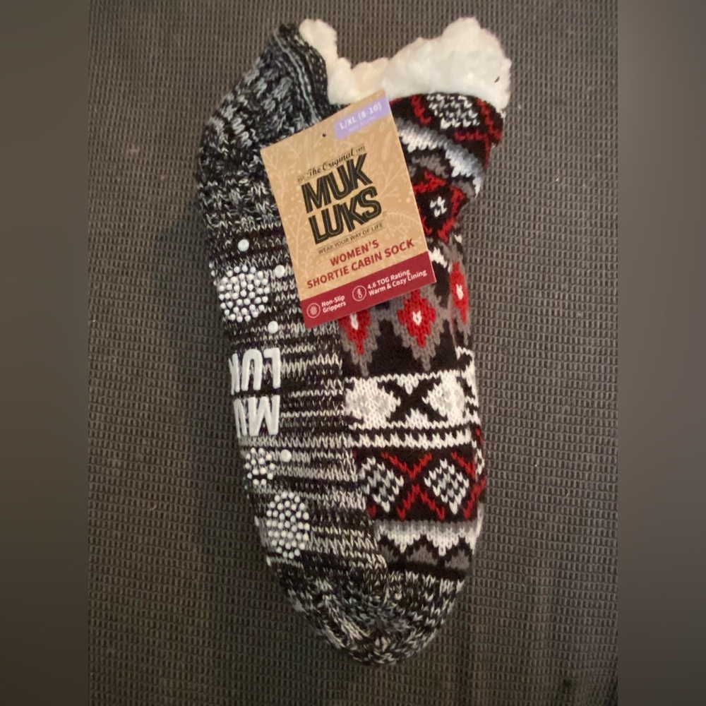 Women’s Muk Luks Black and Red Shortie Cabin Sock